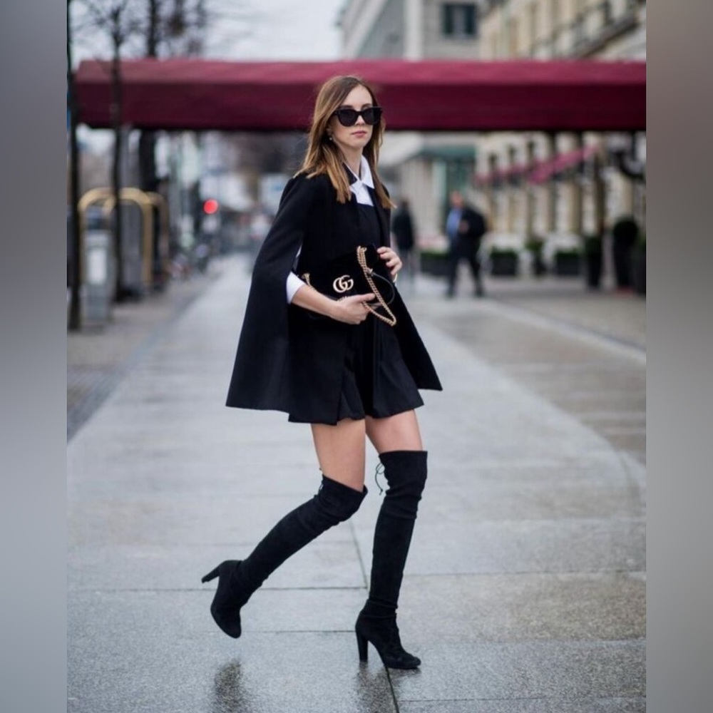 Stuart Weitzman Black Suede Lace Back Highlander Over the Knee Heeled Boots